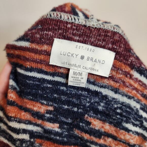 Lucky Brand Fringed M Womens Cardigan Sweater Multicolor Aztec Cotton Poly - Picture 6 of 7